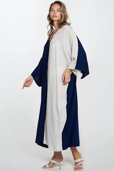 VAGGON Γυναικείο λευκό μπροστινό κουμπί διπλή τσέπη μεγάλου μεγέθους φόρεμα βισκόζης Vs00332