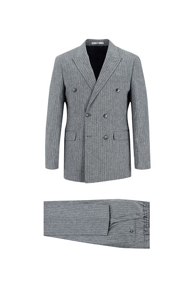 Kiğılı Slim Fit Slim Fit Double Breasted Elastic Waist Drawstring Striped Linen Blended Suit
