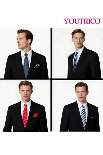 Youtrico Tie and Handkerchief Set-Artisanal Business 2PCS Handmade Formal Hanky Suit