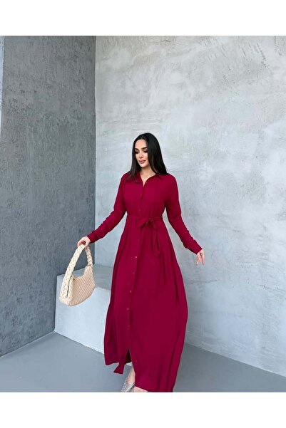 MitraMina Rochie cămașă dreaptă stil burgundă