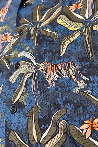 ROY501 Men's Short Sleeve Shirt Tiger Print Short Sleeve Shirt Summer Shirt Men's Oversized Shirt