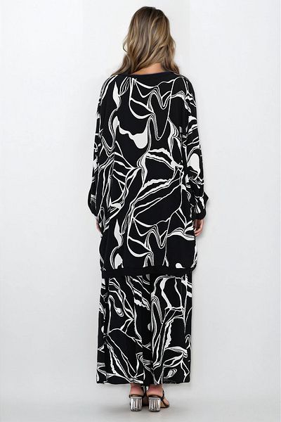 VAGGON Set de bluză fără mâneci kimono cu model și pantaloni cu talie elastică Plus Size