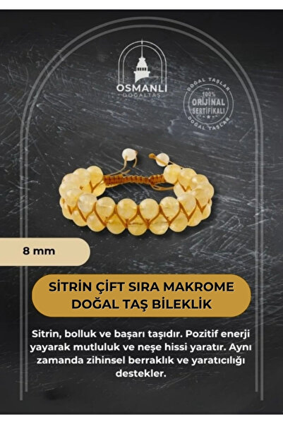 OSMANLI DOĞAL TAŞ سوار سيترين 8 ملم صف مزدوج من الحجر الطبيعي