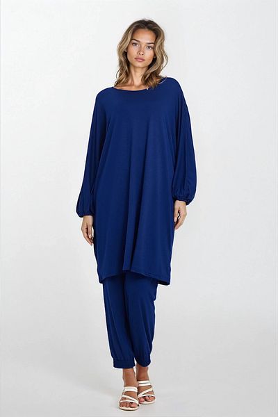 VAGGON Costum de damă Indigo cu decolteu barcă și picioare și picioare elastice Plus Size Viscose Vs00280