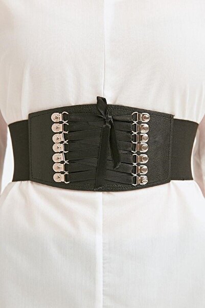 Md1 Collection صدرية نسائية ذات ظهر عريض ومرنة ومطاطة ومفصلة وأربطة من الجلد الصناعي وحزام عريض أسود 1029