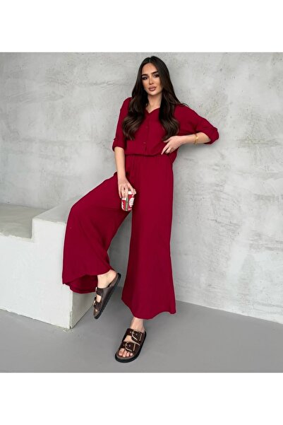 MitraMina Attstil Viscose Burgundy Double Loose Bottom Top Set