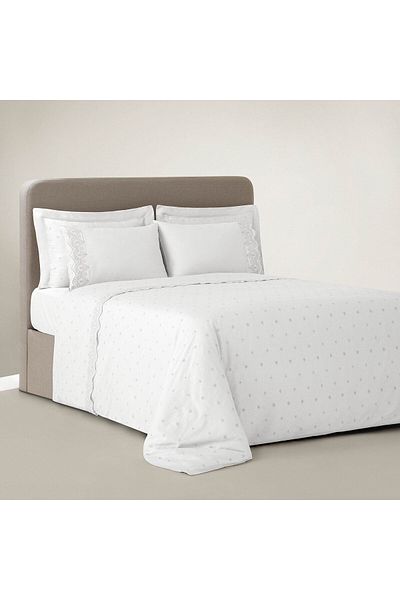 Ecocotton Ahter King Size Duvet Cover Set 100% Organic Cotton Satin Embroidered Cream 240x220 Cm
