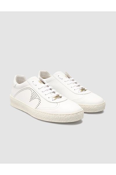 Cabani Custom Made Genuine Leather White Lace-Up Men's Sports Shoes