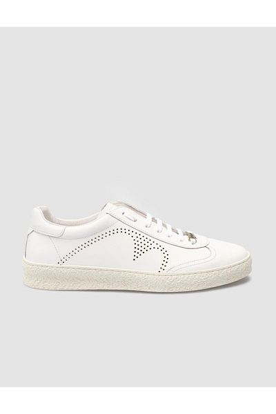 Cabani Custom Made Genuine Leather White Lace-Up Men's Sports Shoes