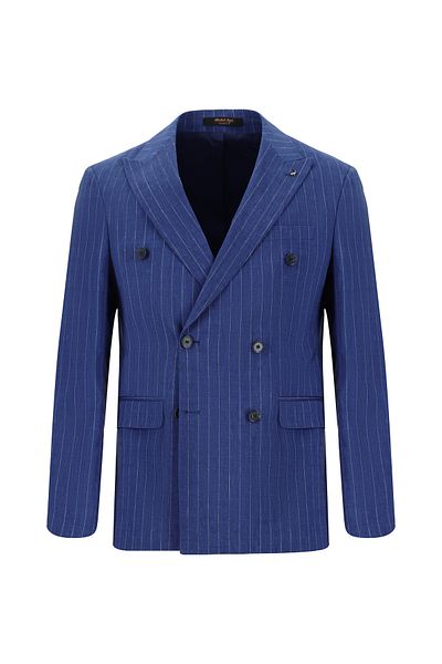 Abdullah Kiğılı Super Slim Fit Extra Slim Fit Linen Stripe Double Breasted Suit
