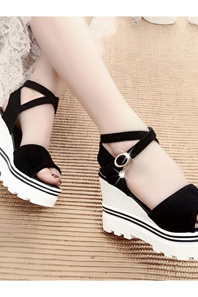 MACON New Summer High Heels Wedges EU35 for Women – Black