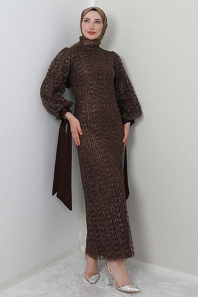 GİZ AGİYİM Βραδινό φόρεμα Pearl Hijab Καφέ