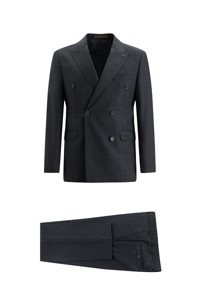 Abdullah Kiğılı Slim Fit Slim Fit Double Breasted Patterned Wool Suit