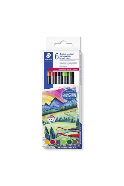 Staedtler Set de 6 markere duble pentru acuarelă cu vârf de pensulă, culori asortate 3001-c6 Mix