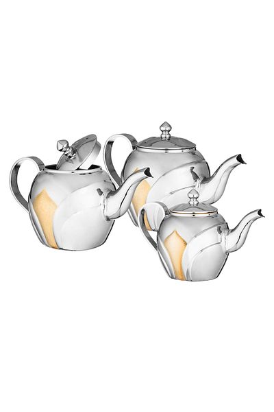 ALSAIF Excellence Teapot Set 3 Pieces Made Of High Quality Stainless Steel With Golden Decor (1200-900-700)