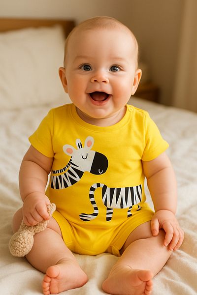 Necix's Baby Yellow Zebra Patterned Short Sleeve Jumpsuit-Unisex