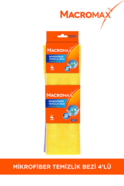 MACRO MAX Mikrofiber Temizlik Bezi 4'lü Paket, Çok Amaçlı Toz Alma ve Yüzey Silme Bezi