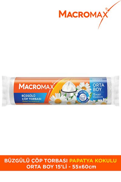 MACROMAX كيس قمامة برباط مقاس متوسط ​​(55 × 60 سم) معطر بالبابونج 15 قطعة عبوة اقتصادية للغاية