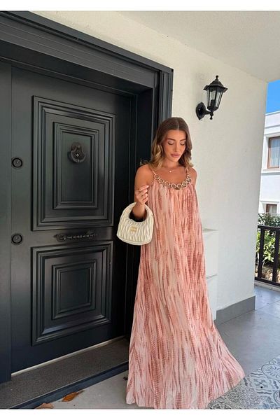 CADDELAMODA Rochie de damă cu gât cu accesorii și model batik
