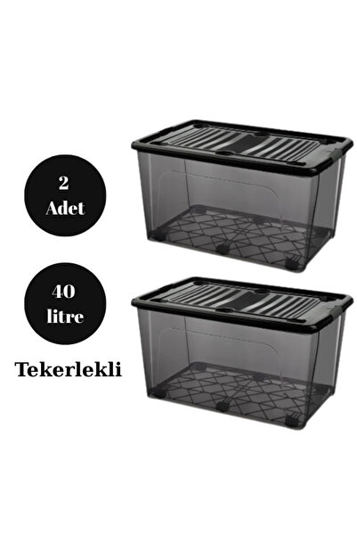 Loremp Storage Storage Box Organizer Wheeled Storage Container with Lock 2 Pieces 40 Lt Anthracite