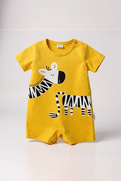 Necix's Baby Yellow Zebra Patterned Short Sleeve Jumpsuit-Unisex