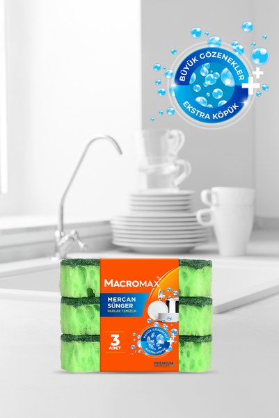 MACRO MAX Mercan Bulaşık Süngeri Bol Köpüklü 3 Adet Paket