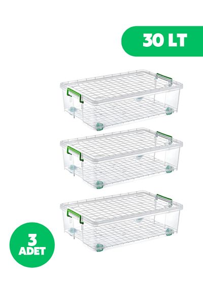 Loremp Storage Box with Wheels Lock 30 Liters 3 Storage Containers with Wheels