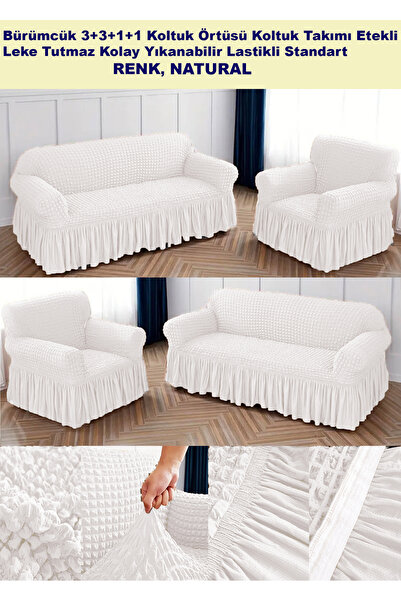 ARTUÇ Bürümcük Sofa Cover Set with Elastic Skirt Sofa Cover 3+3+1+1 Standard