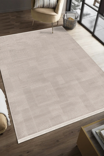 KREASYON HALI Akasya AK008 Vizon Uzun Ömürlü Yumuşak Dokulu Salon Mutfak Koridor Oturma Odası Yolluk Halı