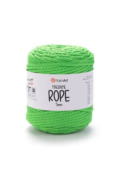 Yarnart Σχοινί Macrame 5 mm - Μακραμέ Χειροποίητο Σχοινί Πλεκτομηχανής Highlighter Green-802