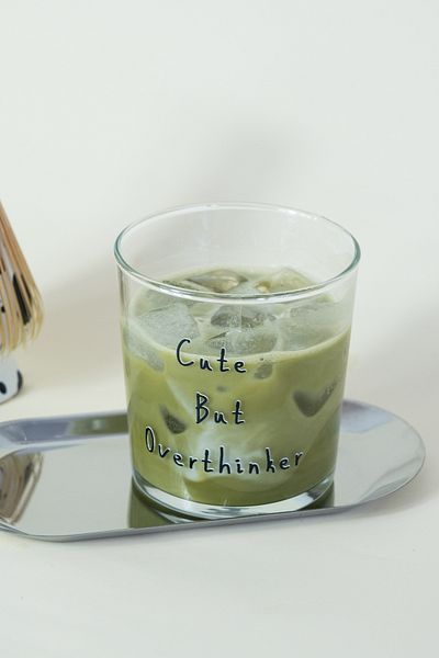 Beige & Stone "Cute but Overthinker" Glass Soft Drink & Water Glass - 380 ml