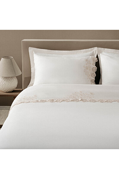 Ecocotton Amanda Battal Boy Nevresim Takımı %100 Organik Pamuk Keten Dantelli...