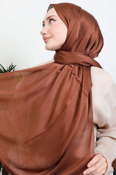 GİYZAMİLA Pearl Satin Shawl Brown