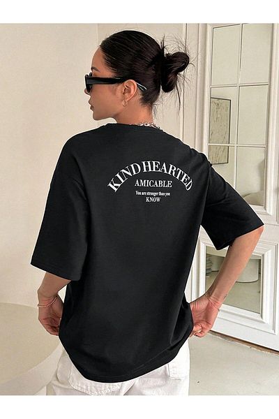 GENIUS STORE Women's Oversize T-Shirt Cotton Printed T-Shirt Ki̇nd-Oversi̇ze