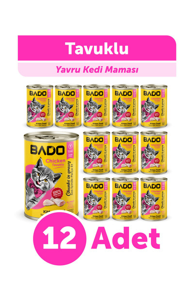 Bado Yavru Kedi Yaş Maması Tavuk Etli 400GR 12Li