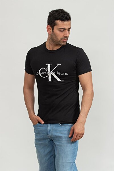 Calvin Klein Τζιν μαύρο ανδρικό μπλουζάκι με λαιμόκοψη J30J320935-BEH CORE MONOGRAM