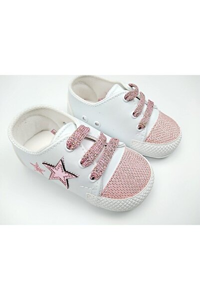 Pamily Lüks Pembe Yıldız Desenli Deri Patik Kız Bebek Ayakkabısı