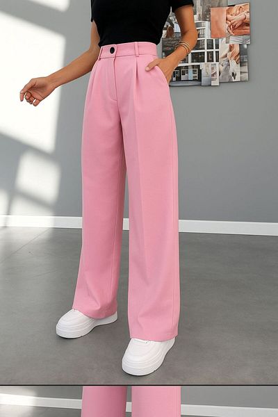 ELONİ Women's Buttoned High Waist Palazzo Fabric Pants