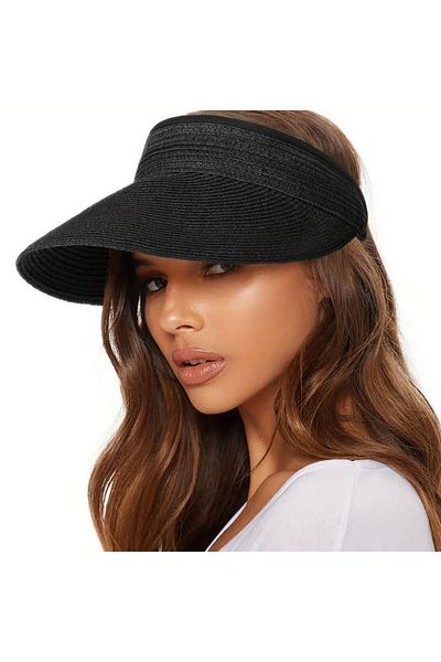 Axesoire 14635 Black Open Top Straw Visor Hat