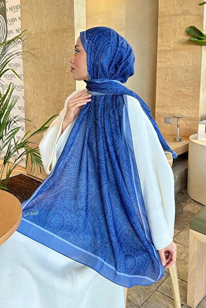 lamelif.com Retro Desen Pamuk Şal İndigo