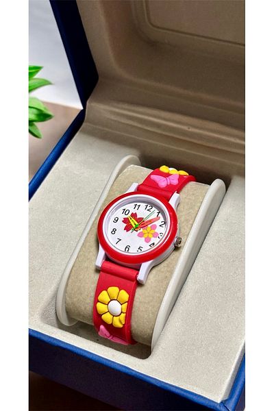 Bengisa Red Color with Daisy Butterfly Figure Suitable for Children's Wristwatch