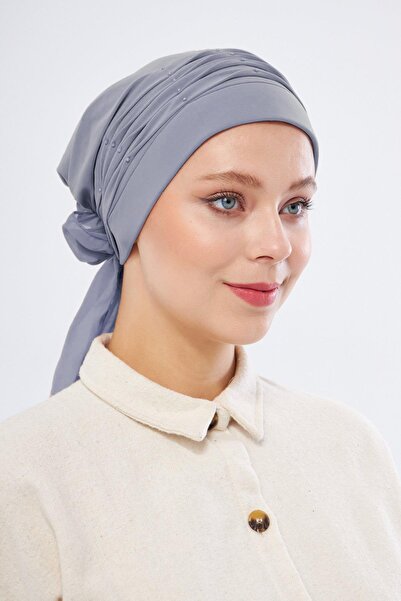 HÜRREMBONE SARAYDAN GELEN GÜZELLİK حجاب جاهز عملي باللون الرمادي من قماش ساند...