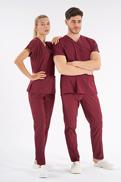 Lion Üniforma زي ممرضة من الليكرا باللون الأحمر الداكن من Dr. Grays للجنسين ب...