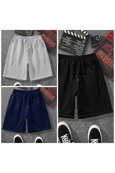 UYN SPORT Unisex 3 Pack Black-Navy-Grey Regular Fit Bermuda Shorts