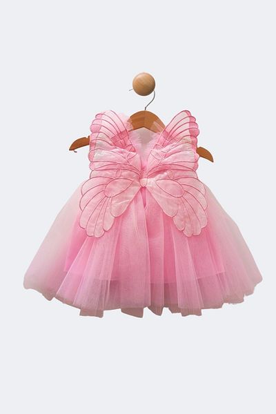Minytrendy Baby Girl Child Butterfly Winged High Waist Above Knee Tutu Skirt Birthday Party Concept Mini Dress