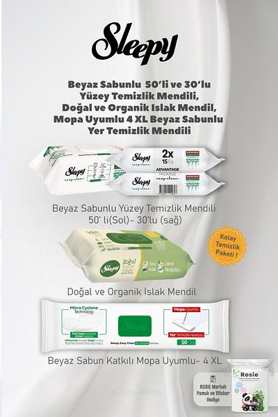 Sleepy Surface Towels, Mopa Compatible 4 XL and Organic Wipes, Cotton Rosie Gift