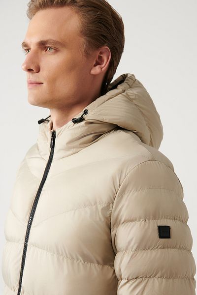 Avva Men's Beige Water Repellent Windproof Quilted Hooded Puffer Jacket E 006011