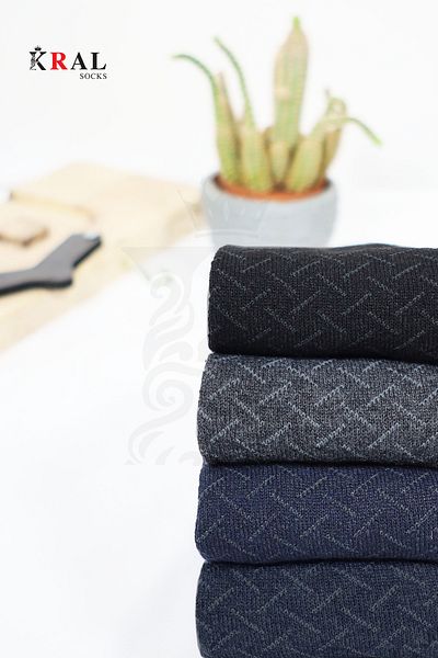 KRAL SOCKS Мъжки чорапи от памук, безшевни жакардови, 4 чифта, в кутия, сезонни дълги чорапи