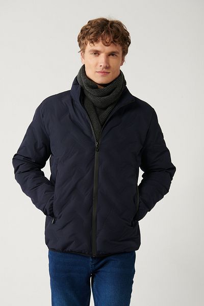 Avva Ανδρικό γιακά Navy Blue Stand Αδιάβροχο αντιανεμικό ελαφρύ πουπουλένιο παλτό E 006036