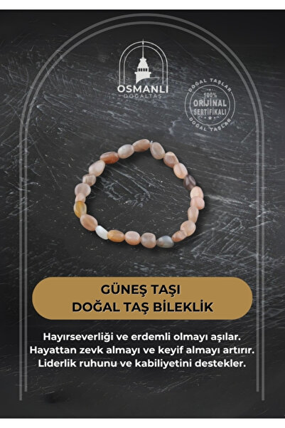 OSMANLI DOĞAL TAŞ Sertifikalı Güneş Taşı Doğal Taş Bileklik-natural Kesim B277